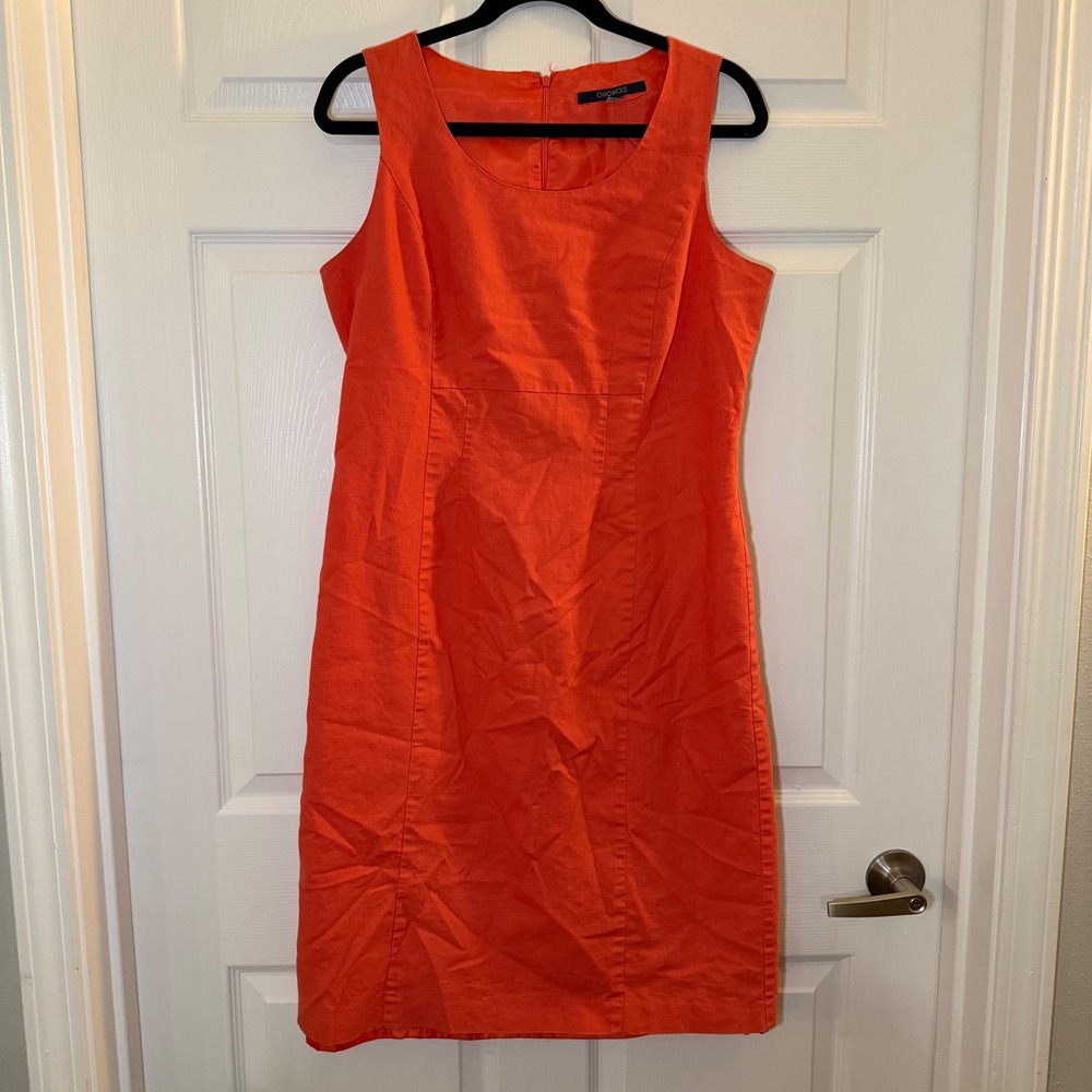 Chadwicks Sheath Dress Coral Orange 12 Linen Cotton Minimalist Work Office